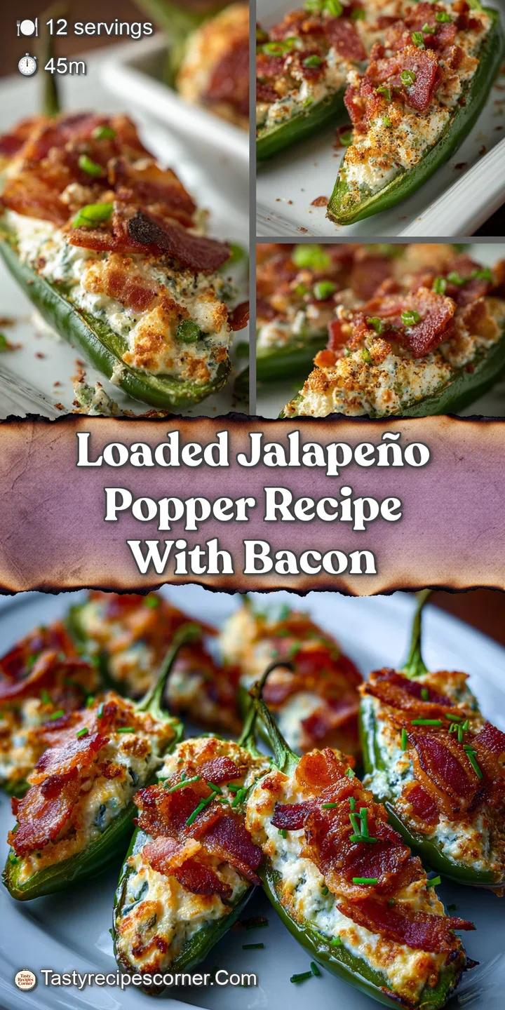 Close-up of a plump jalape&ntilde;o popper overflowing with melted cheese and savory bacon. The peppers have a perfect crispy, go...