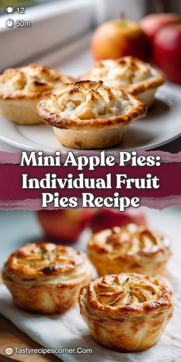 Close-up of a mini apple pie, revealing the glistening, caramelized apple filling bubbling beneath a delicate, golden crust.