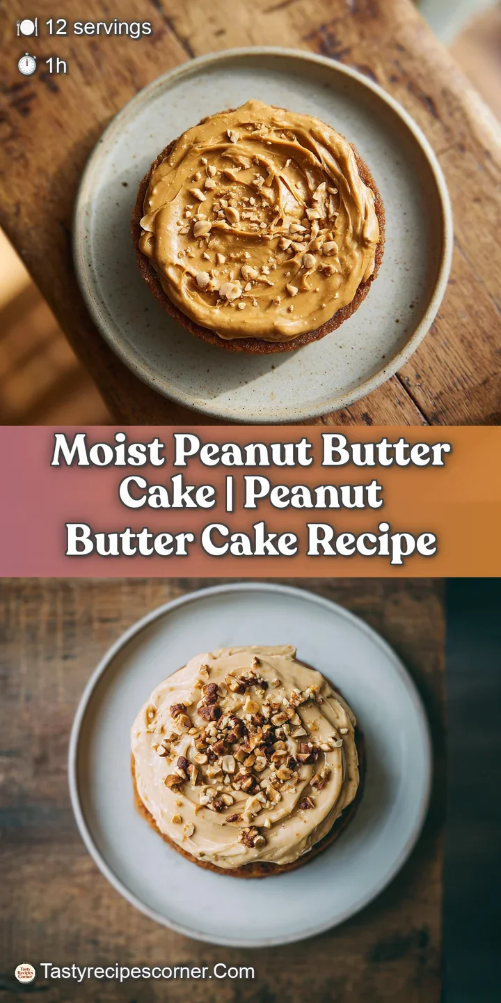 Close-up of a peanut butter cake slice: Swirls of rich frosting, visible peanut flecks, and a soft, inviting texture are f...