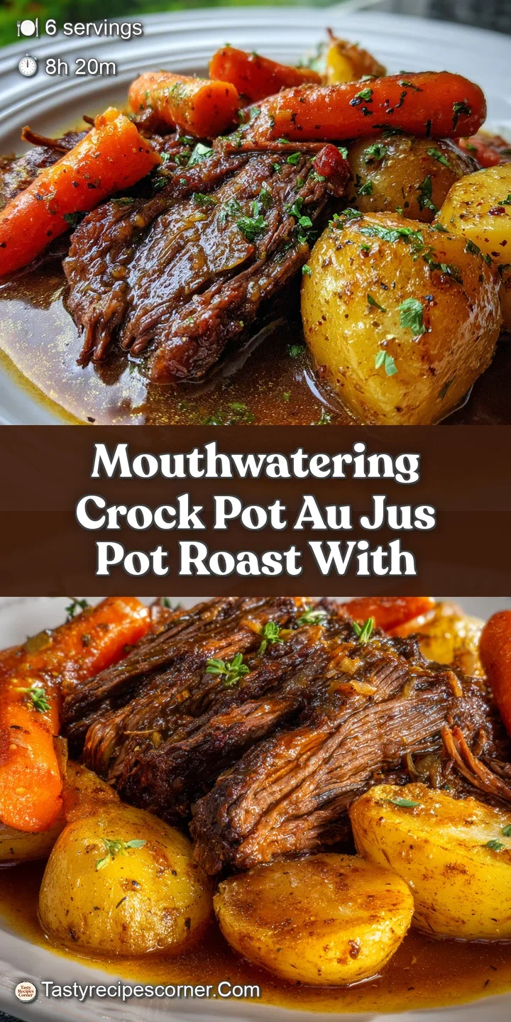 Close-up of fall-apart tender pot roast with glistening juices and soft vegetables, tempting and full of flavor.