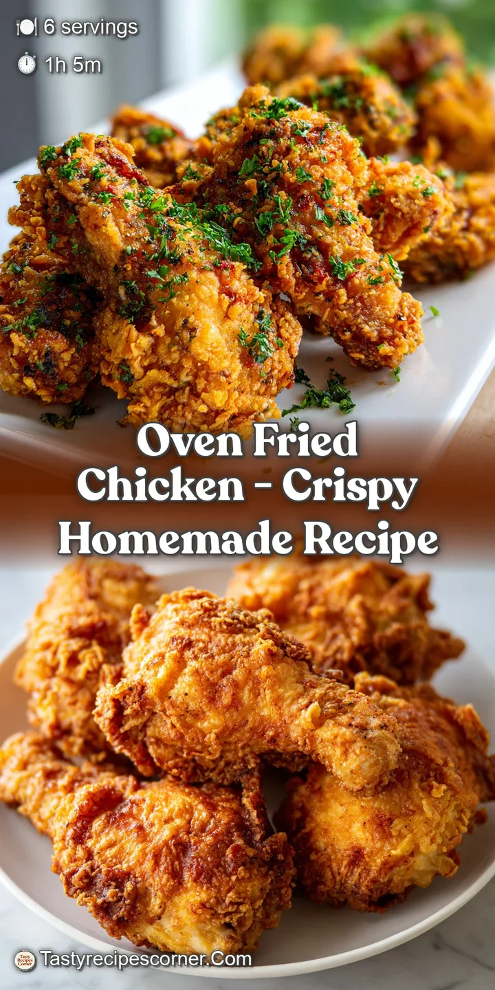 Close-up of a succulent, oven-fried chicken leg with a delightfully crisp, seasoned coating catching the light.