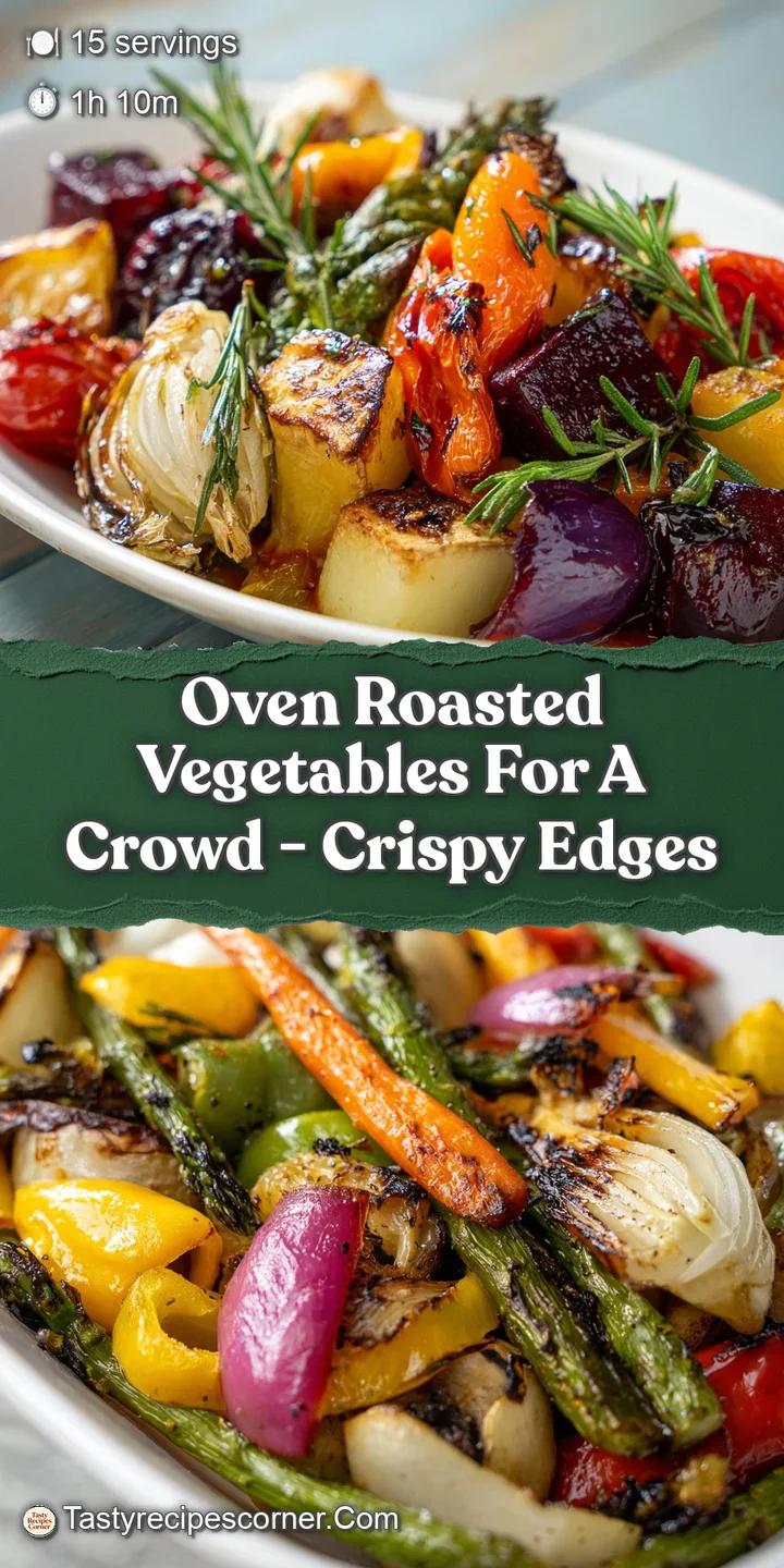 Close-up of glistening roasted vegetables, showcasing the charred edges and vibrant colors of bell peppers and tender carr...