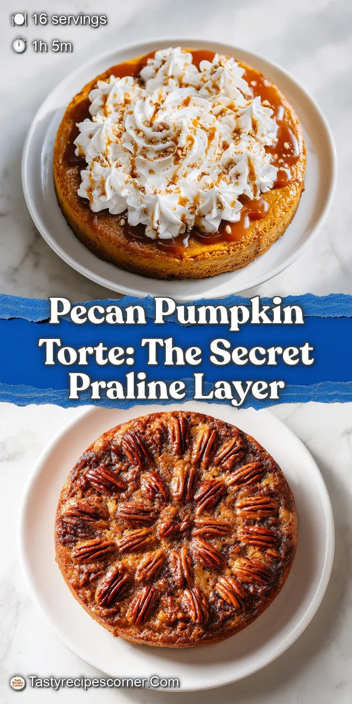 Close-up reveals moist crumb of pumpkin torte, the rich texture of pecans, and caramelized golden color of the topping.