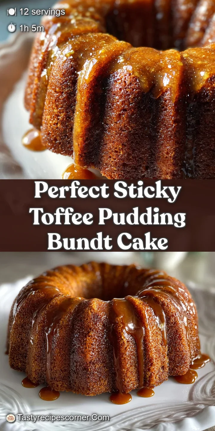 Close-up of rich, moist sticky toffee cake with deep caramel hues; soft crumb texture visible with the warm, inviting driz...