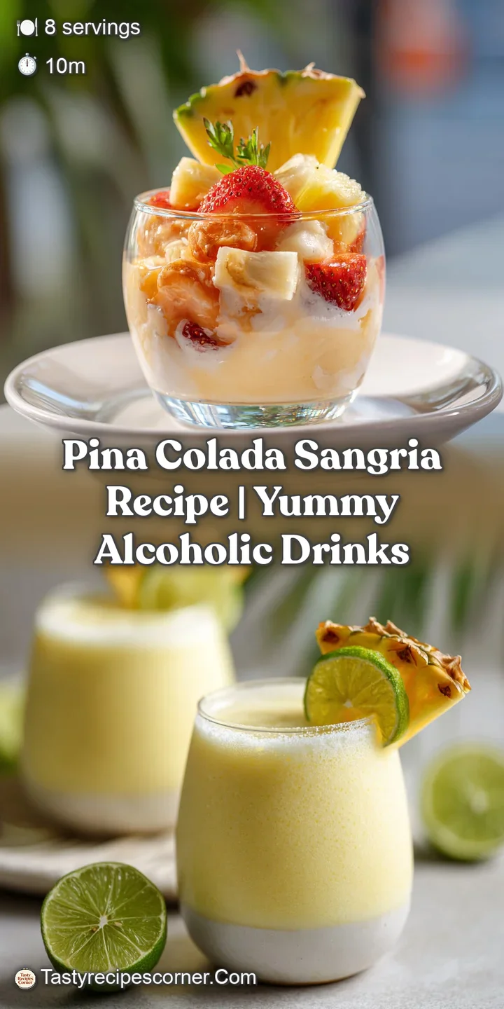 Close-up of a refreshing Pina Colada Sangria. See the droplets of condensation, showcasing the cool, fruity cocktail.