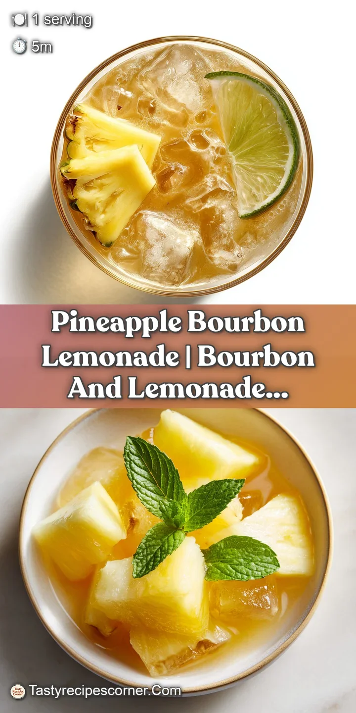 Close-up of refreshing Pineapple Bourbon Lemonade. See the condensation on the glass and bright pineapple chunks in the dr...