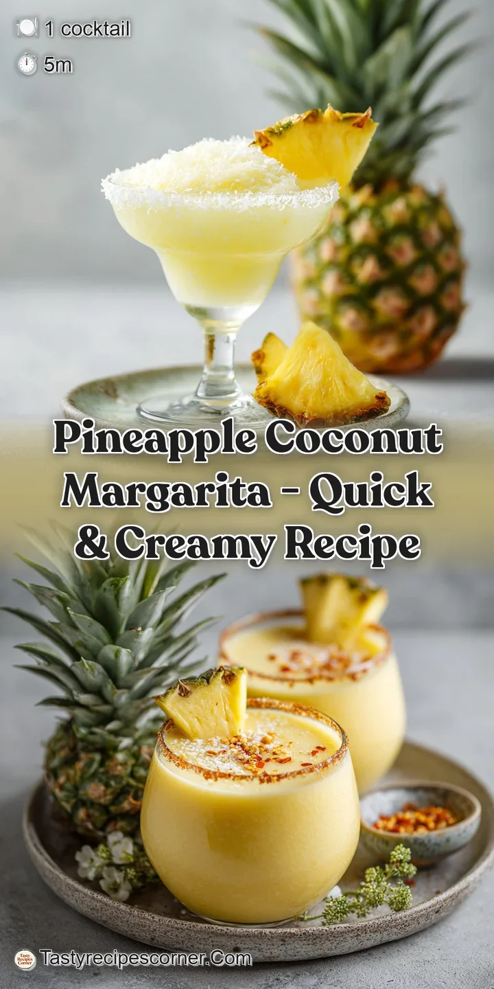 Close-up: Creamy pineapple margarita swirling in a glass. Lime juice glistens, hinting at a sweet and tart citrusy flavor.