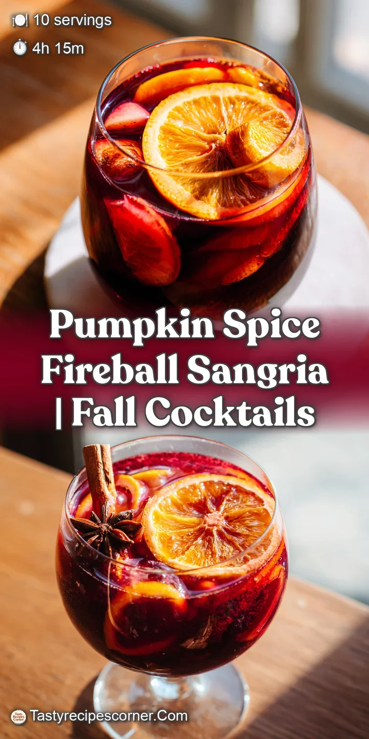 Close-up of chilled pumpkin sangria, showcasing its rich amber color and mulling spices, promising a flavorful and refresh...