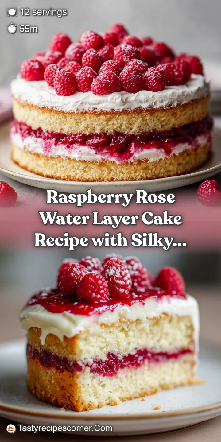 Close-up reveals the soft pink frosting and plump raspberries of a layer cake, tempting with its sweet and floral aroma.