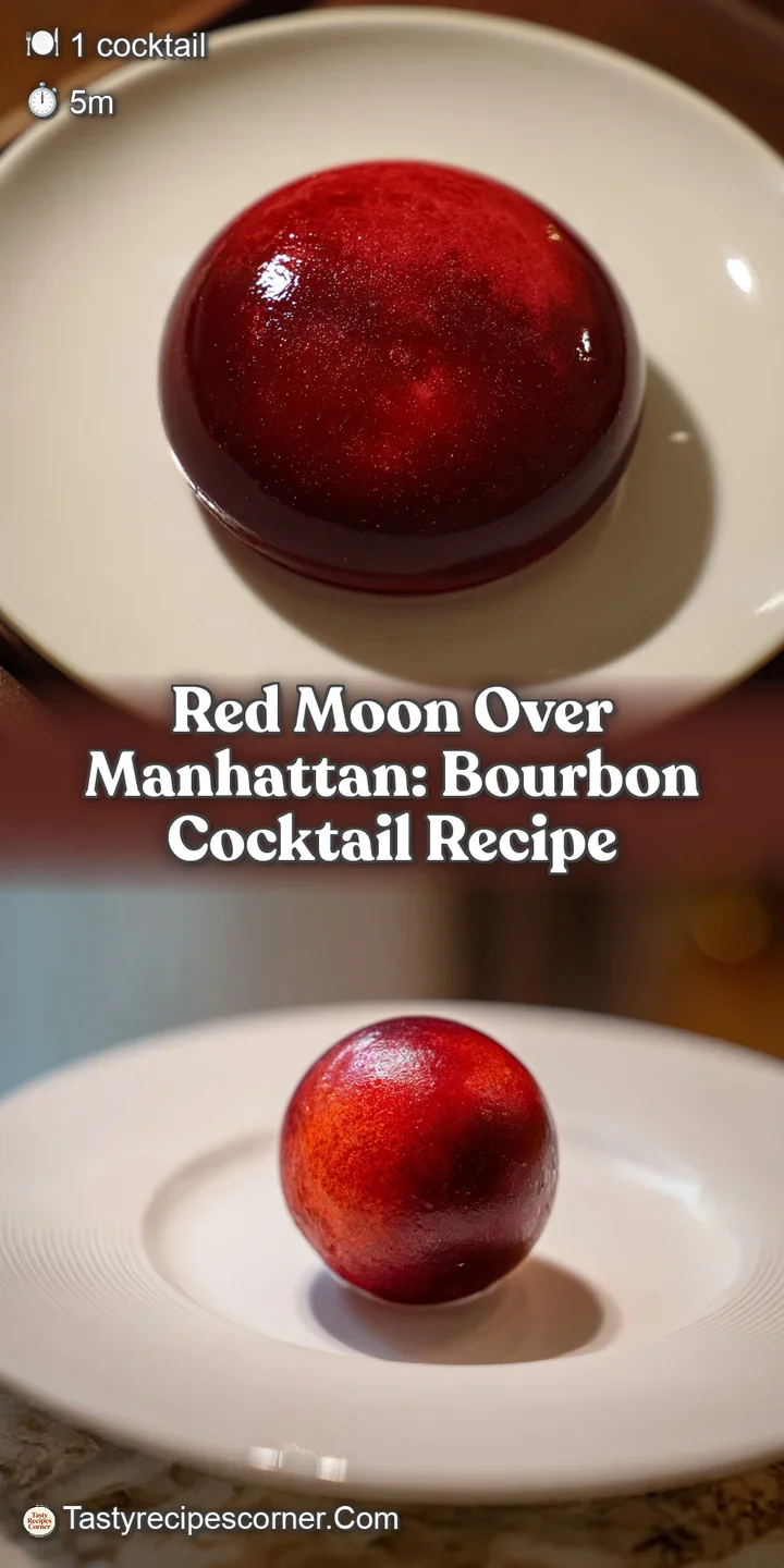 Close-up of a vibrant red cocktail, showcasing a glistening maraschino cherry; a refreshing bourbon drink with an enticing...