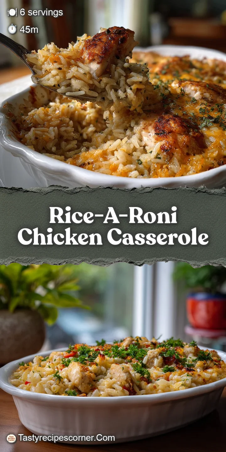 Close-up of a cheesy chicken casserole showcasing tender chicken, fluffy rice, and a perfectly browned, bubbly topping. De...