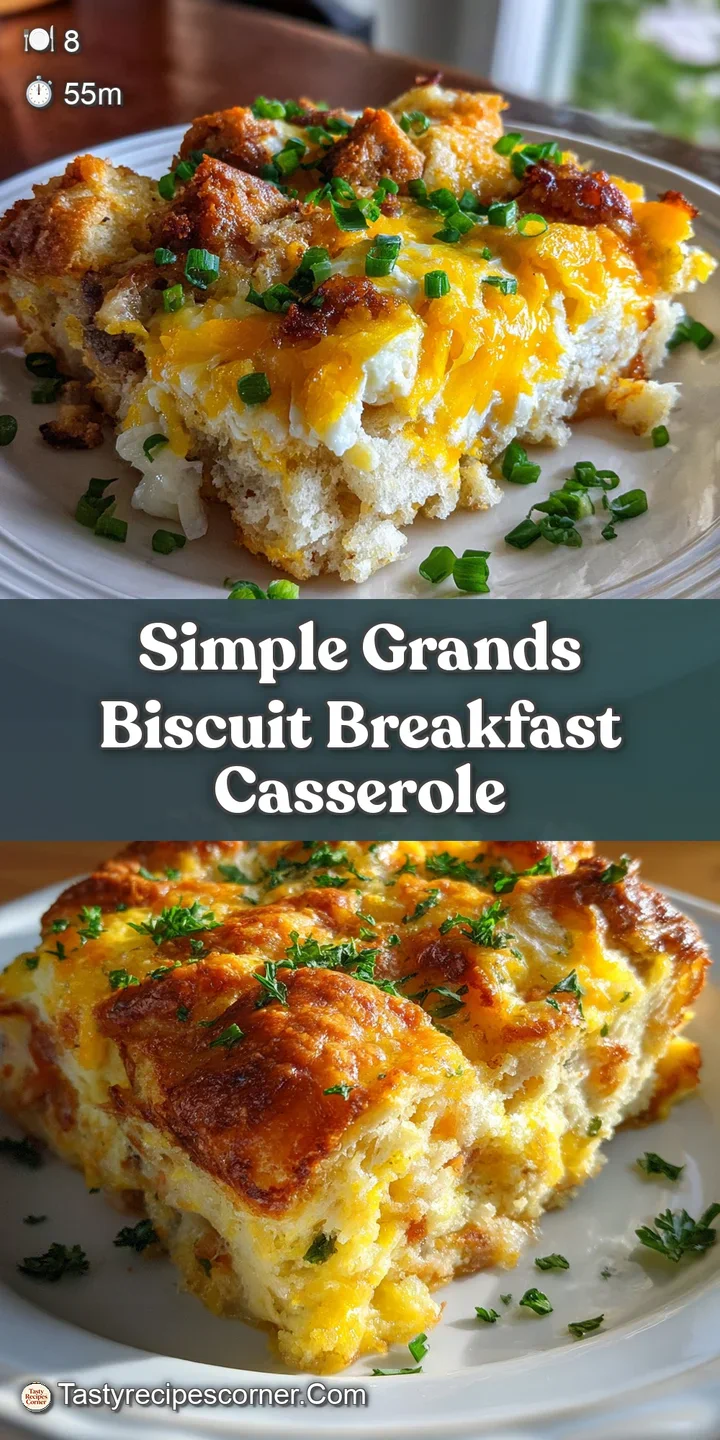 Close-up of biscuit casserole, showcasing golden, flaky layers, melted cheese, and browned sausage. Shiny, inviting and re...
