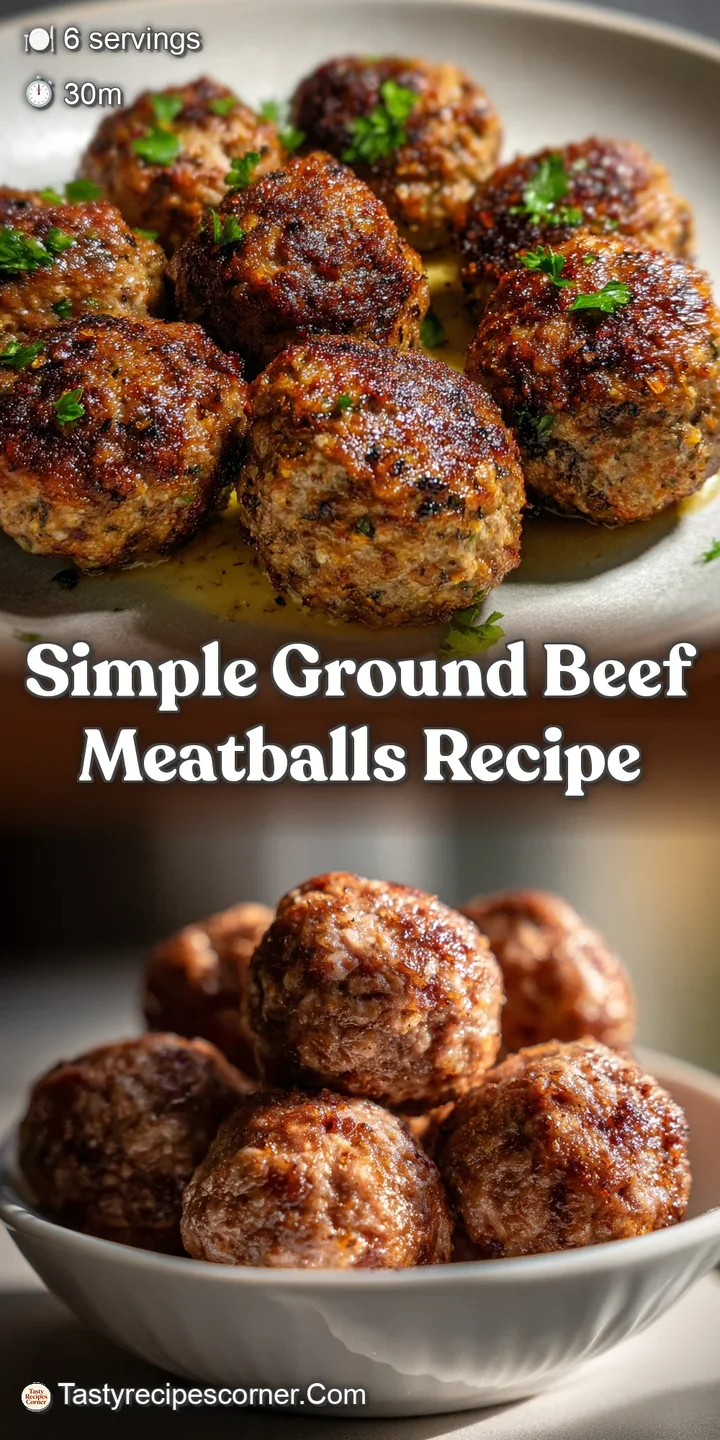 Close-up of a juicy, perfectly browned meatball with flecks of herbs. Lightly charred edges hint at a savory, rich flavor ...