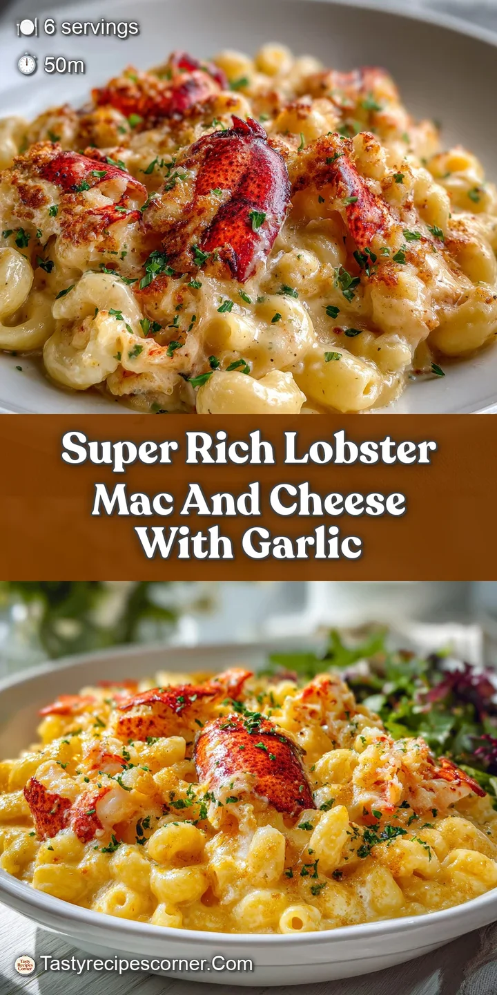 Creamy, cheesy pasta studded with succulent lobster. Close-up reveals the richness and perfect bake on this indulgent mac ...