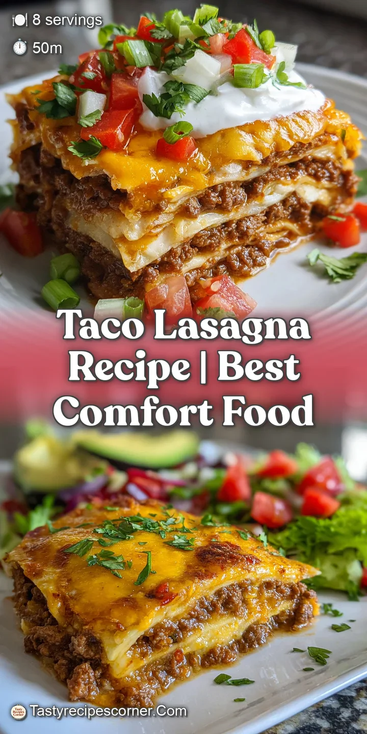 Close-up of a taco lasagna, revealing the rich, seasoned ground beef, melted cheese, and warm, soft tortilla layers.