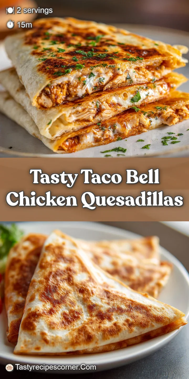 Close-up of a chicken quesadilla showing melted cheese, tender chicken, and grilled tortilla with light golden-brown spots.