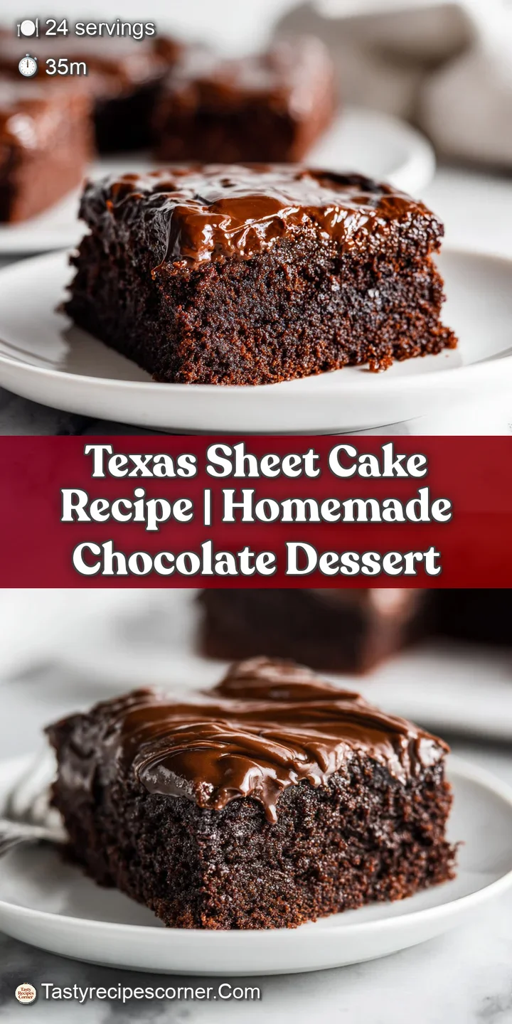 Close-up of moist, dark chocolate cake crumb with a thick, glossy dark chocolate frosting and a hint of powdered sugar dus...