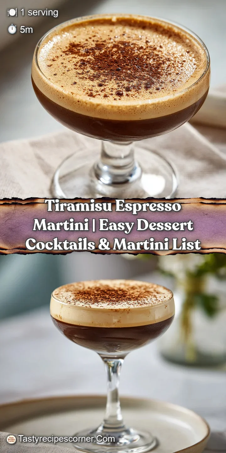 Close-up of a rich, layered espresso martini with velvety cream and a sprinkle of dark cocoa.