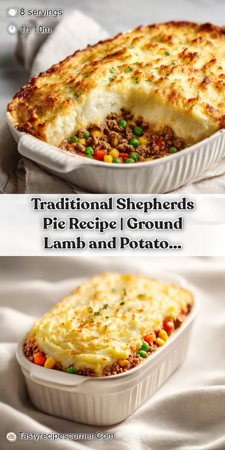 Close-up of creamy mashed potatoes with a golden crust, showcasing tender lamb and vegetables beneath.