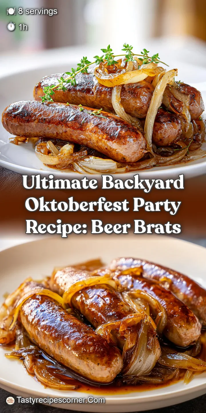 Close-up of a plump, juicy beer-braised bratwurst with blistered skin, glistening with flavorful juices and aromatic spices.