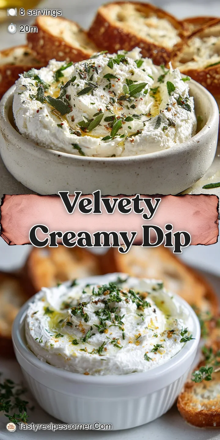 Close-up shows the dip's smooth, glossy surface flecked with herbs, a rich and inviting creamy texture beckoning a taste.