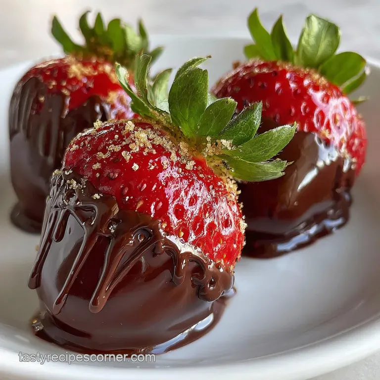 Elegant dessert: Dark chocolate strawberries arranged on a white plate, dusted with cocoa powder. A simple, refined indulg...