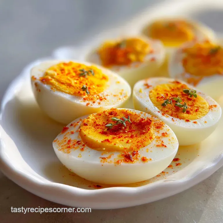 Halved hard-boiled egg revealing creamy, bright yellow yolk, sprinkled with paprika, resting on a white plate.
