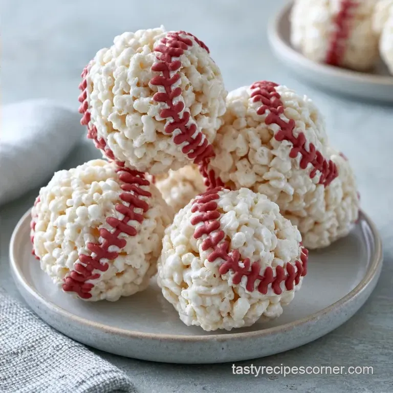 Baseball Rice Krispies Treats with Red Icing