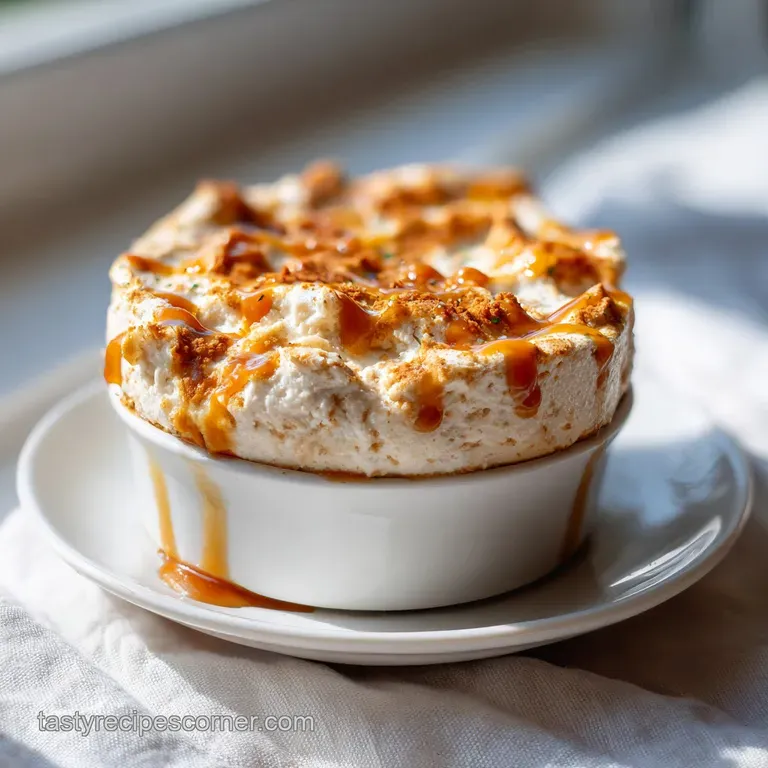 A dollop of velvety pumpkin dip adorned with drizzled caramel sauce on a ceramic dish.