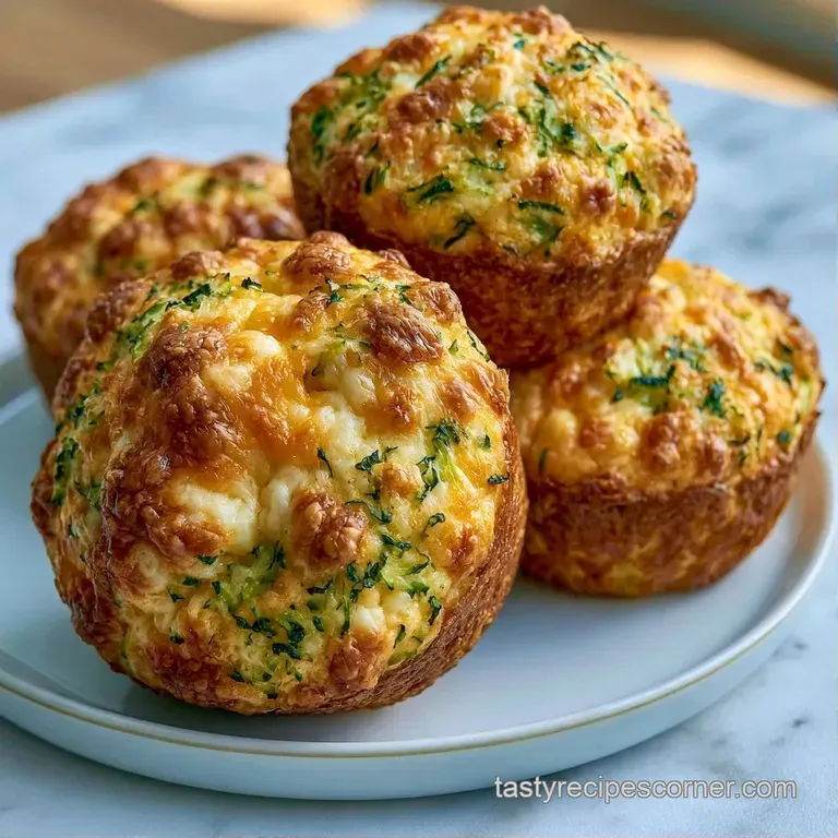 Trio of warm, savory muffins piled high on a white porcelain plate, garnished with a fresh sprig of parsley.