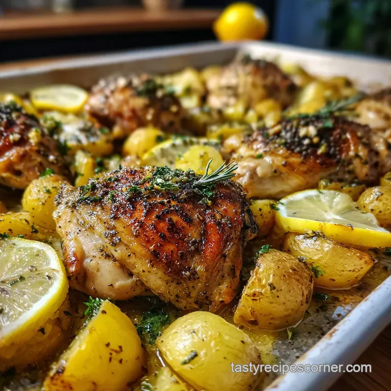 Perfectly plated baked chicken and potatoes. Chicken glistening with juices, potatoes slightly browned, garnished with par...