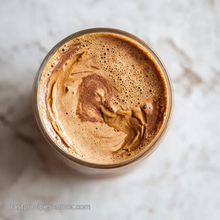 Velvety chocolate shake artfully poured into a glass, garnished with a single strawberry.