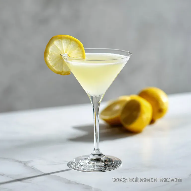 Elegant Limoncello vodka cocktail in a stemmed glass. Lemon twist cascades down the side, showcasing the drink's refreshin...