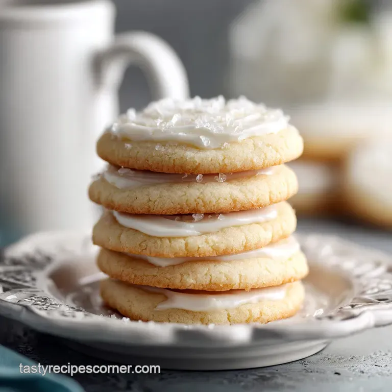 A single, frosted sugar cookie sits on a delicate plate, its creamy frosting and colorful sprinkles hinting at a sweet, me...
