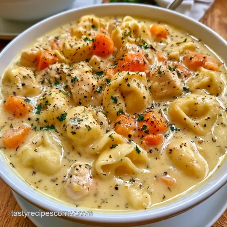 A white ceramic bowl filled with a creamy soup, garnished with fresh parsley and served with a side of crusty bread.