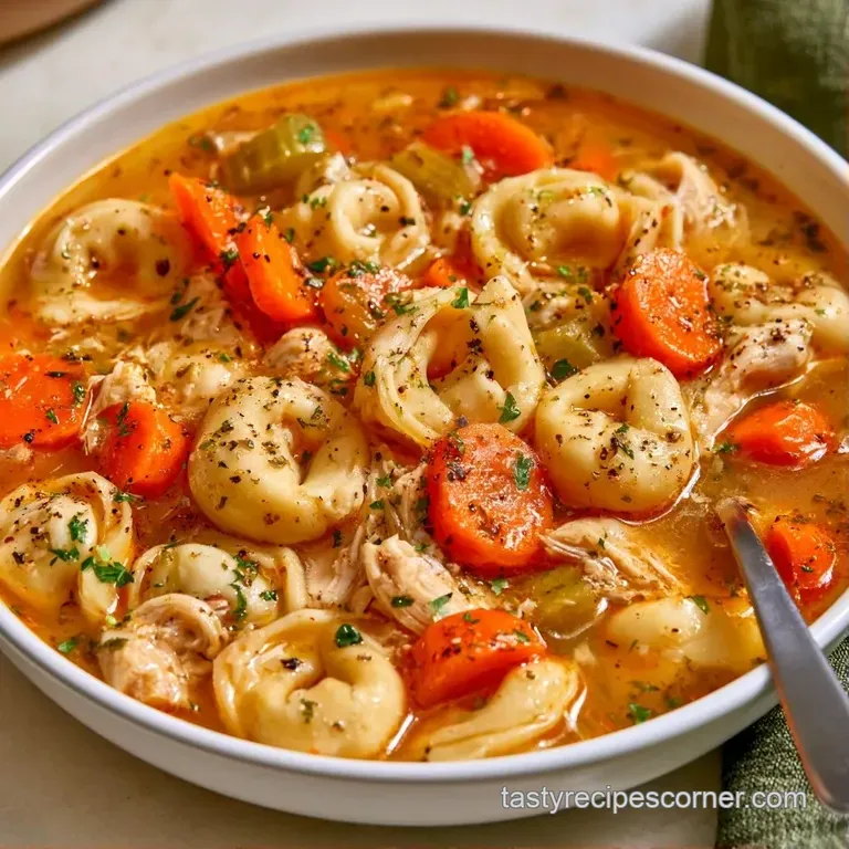 A rustic ceramic bowl filled with golden broth, soft pasta, and bright greens, set on a linen cloth with crusty bread.