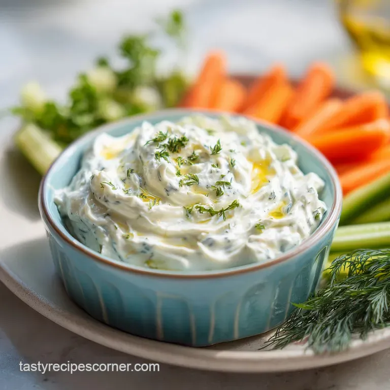 Elegant platter showcasing vibrant crudit&eacute;s surrounding a swirl of creamy ranch dip with fresh dill.