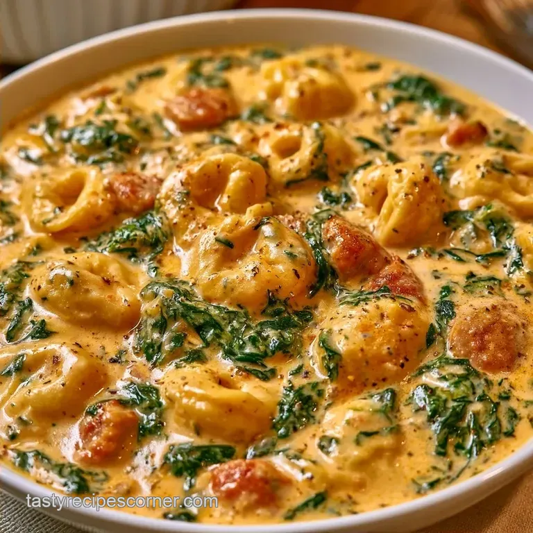 Creamy Spinach Tortellini Soup with Sausage