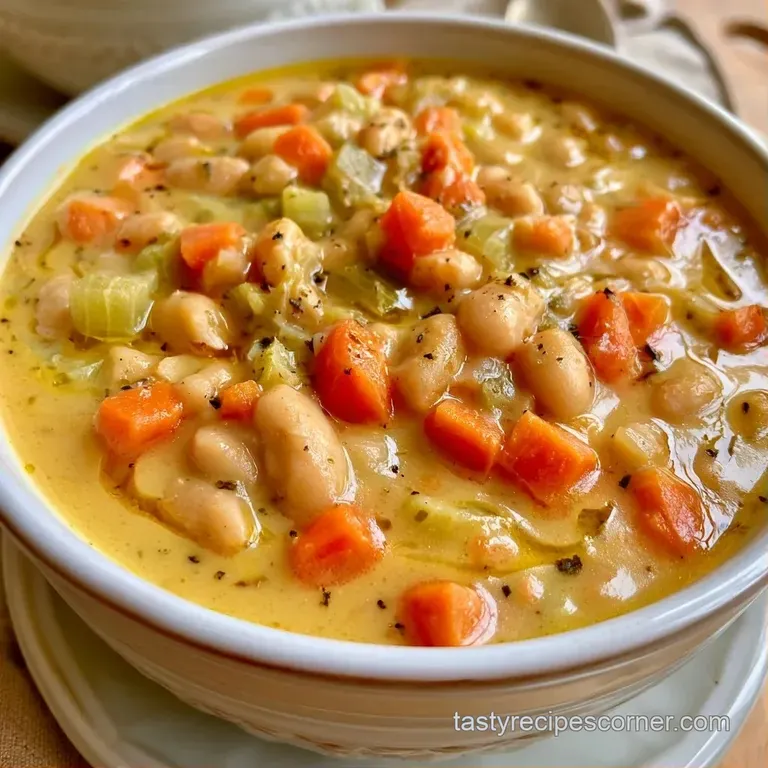Smooth ivory soup in a white ceramic bowl alongside toasted sourdough slices on a rustic wooden tabletop.