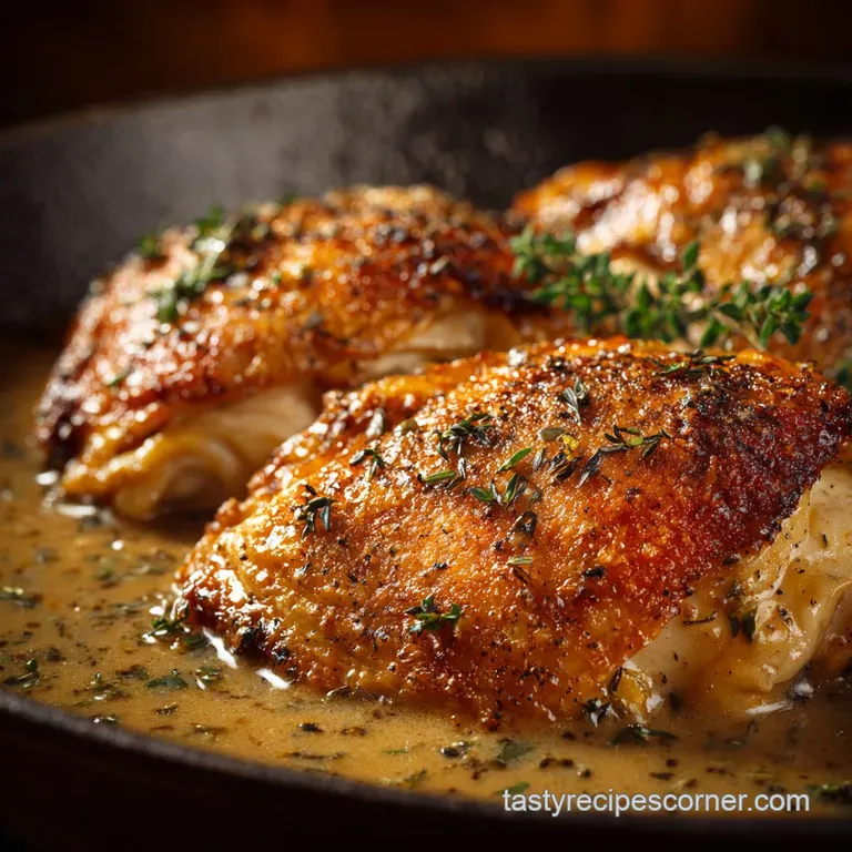 Chicken and Gravy: Crispy Thighs with Rich Thyme Pan Gravy presentation