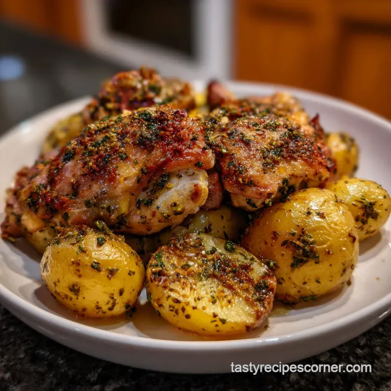One Pan Garlic Baked Chicken & Potatoes Recipe