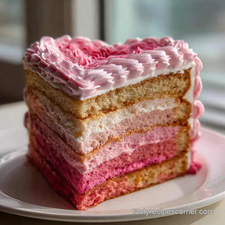 Slice of charming pink cake with delicate frosting swirls, presented on a floral plate, a sweet indulgence.