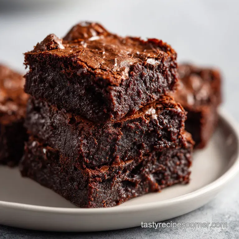 Rich chocolate brownie cut into perfect squares, elegantly served with a dusting of cocoa.