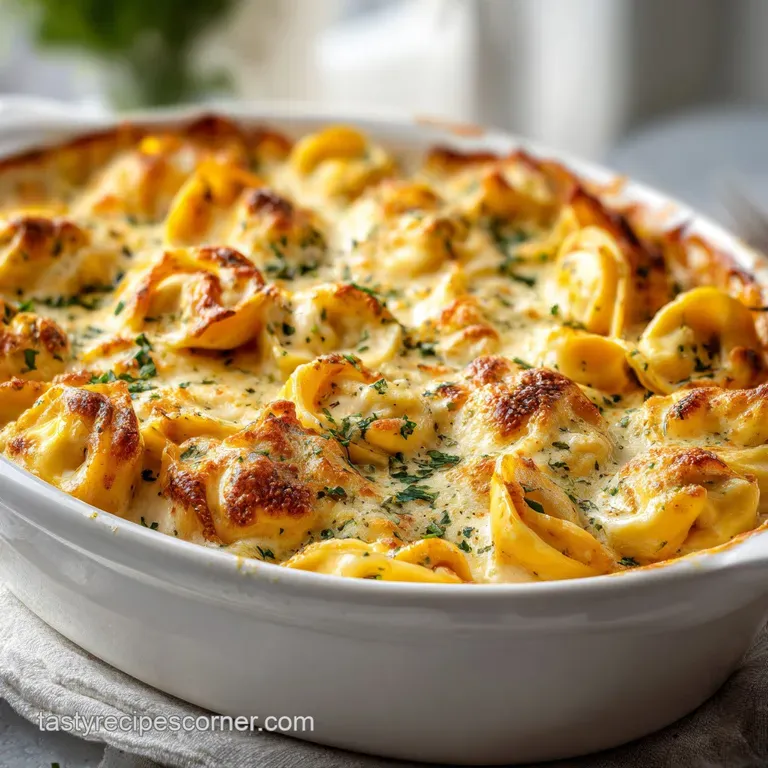 Easy Cheesy Baked Tortellini Casserole with Meat Sauce
