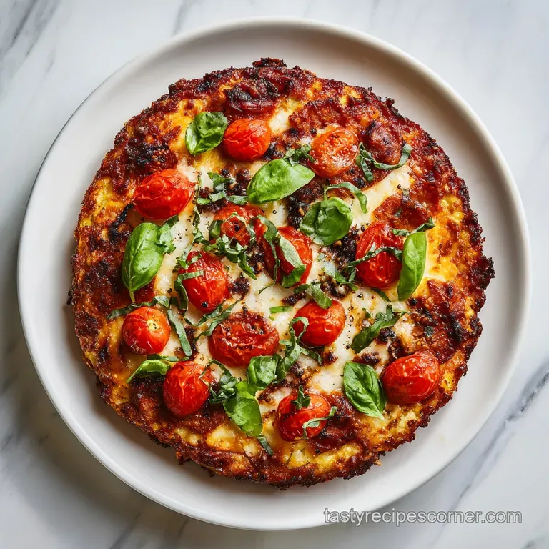 A generous scoop of cheesy cauliflower bake, garnished with fresh parsley, presented elegantly on a white plate.