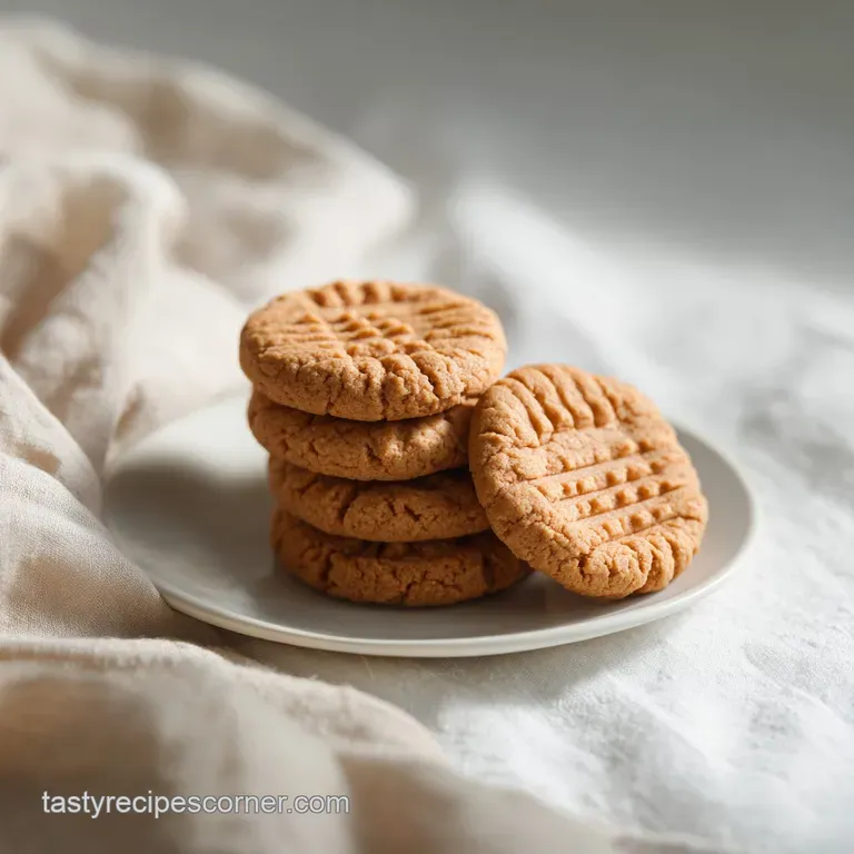 A stack of soft peanut butter cookies, dusted lightly with powdered sugar, on a rustic plate