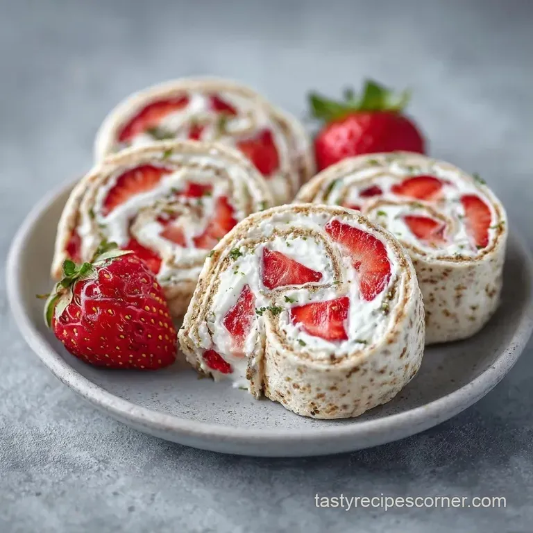 Neatly sliced wraps arranged on a minimalist white platter, accented by fresh mint leaves and scattered berries.