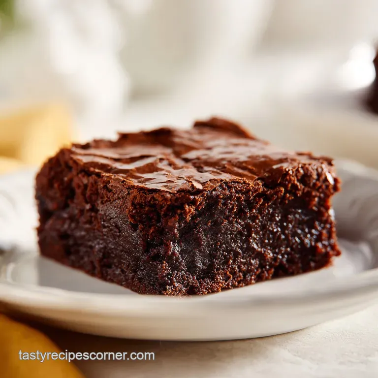 A square of dark chocolate cake dusted with powdered sugar and served with a dollop of cream and fresh raspberries.