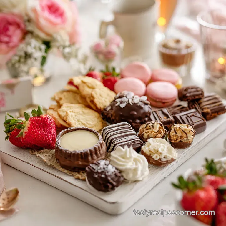 Elegant dessert plate with a pink frosted cupcake topped with sprinkles and heart candies, nestled beside a shimmering gla...