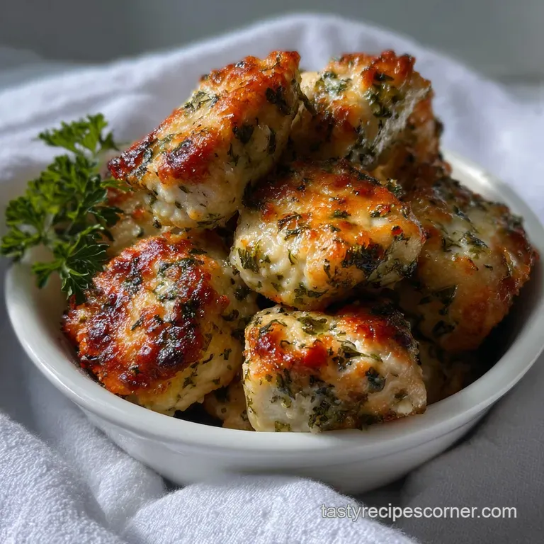 Elegant, perfectly seared morsels are displayed with a sprig of fresh herb on a minimalist white plate, a fine dining pres...